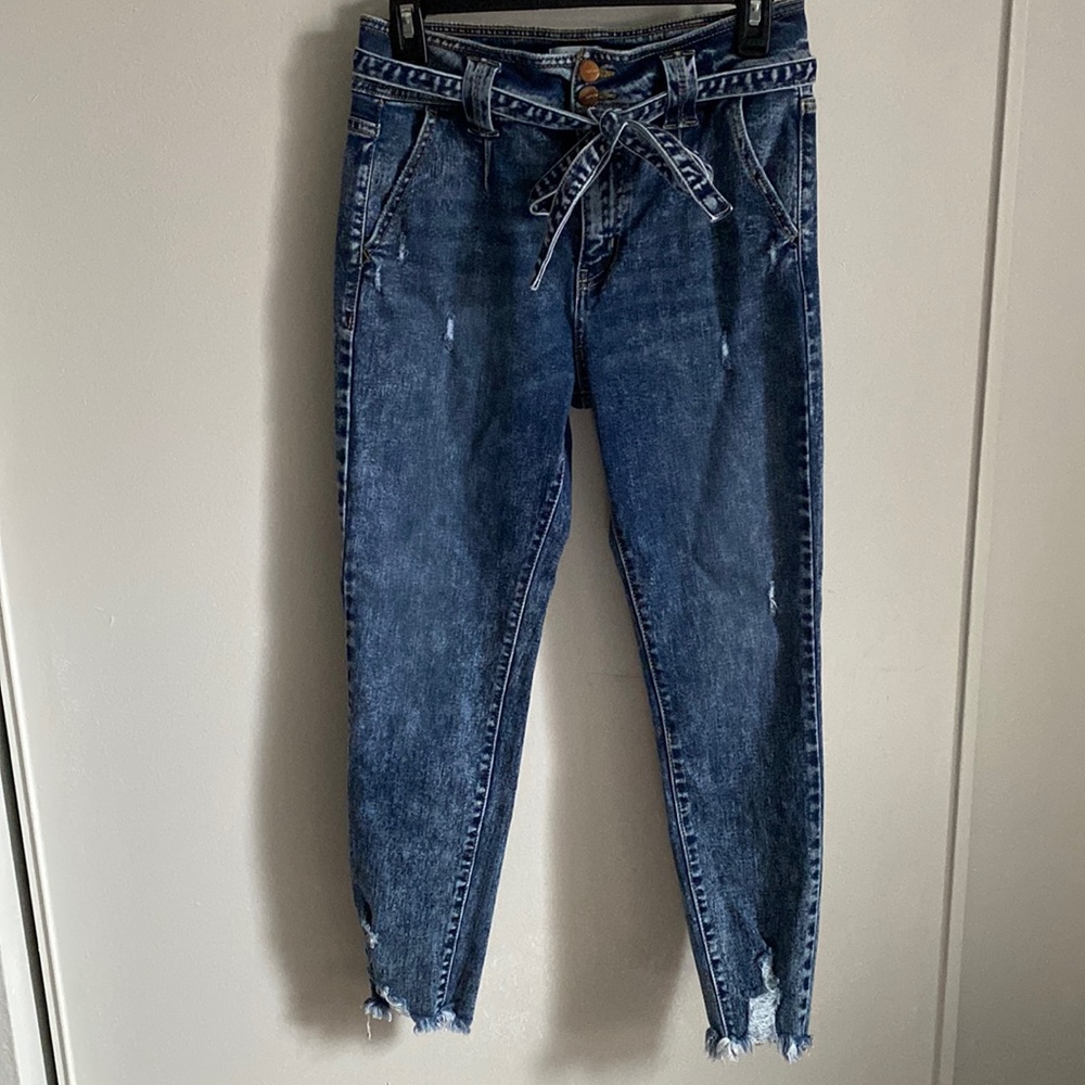 Bohme Premium Denim Women’s High Waisted Retro Acid Wash Distressed Skinny Jean